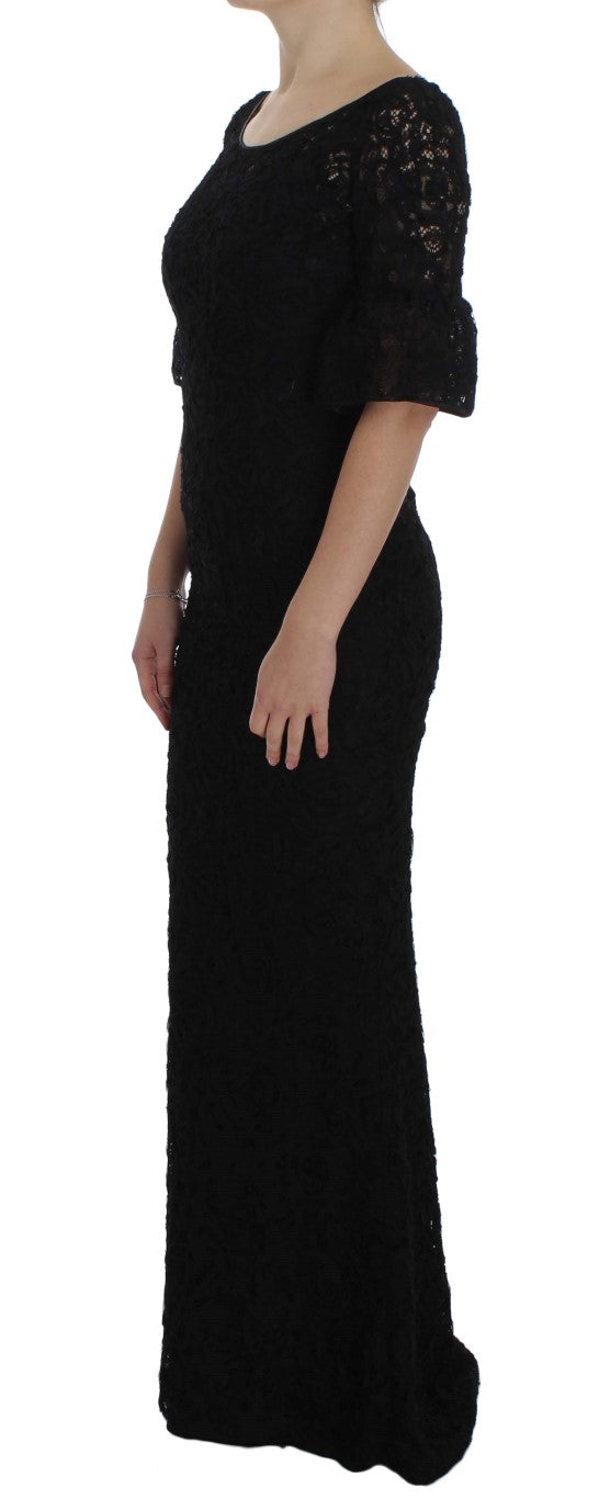 Black Floral Lace Long Bodycon Maxi Dress