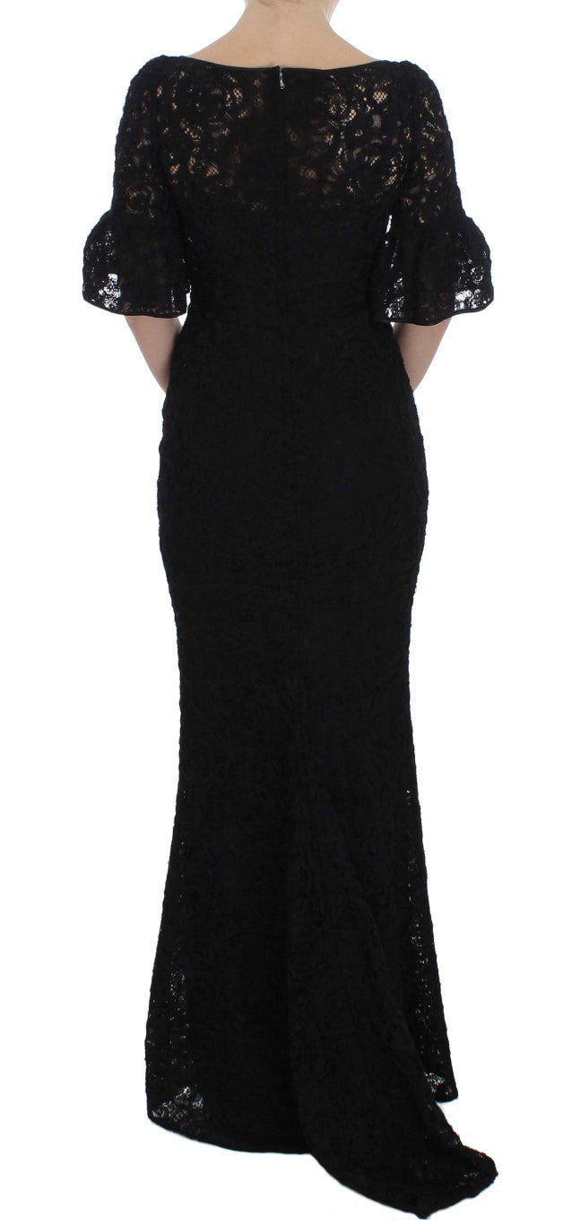 Black Floral Lace Long Bodycon Maxi Dress