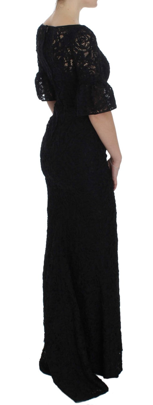 Black Floral Lace Long Bodycon Maxi Dress