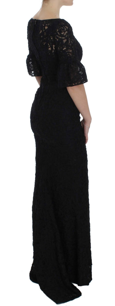 Black Floral Lace Long Bodycon Maxi Dress