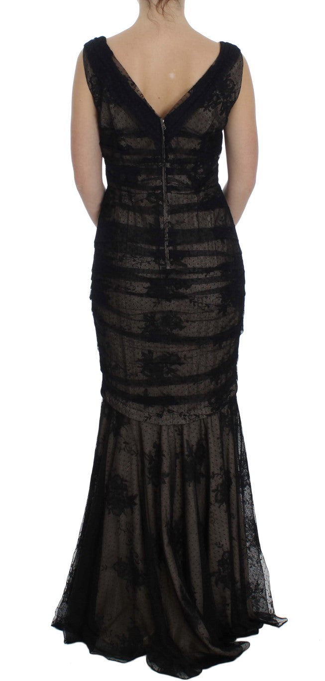 Black Floral Lace Long Bodycon Maxi Dress