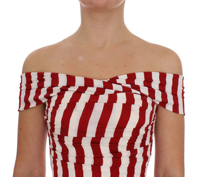 Red White Silk Stretch Dress