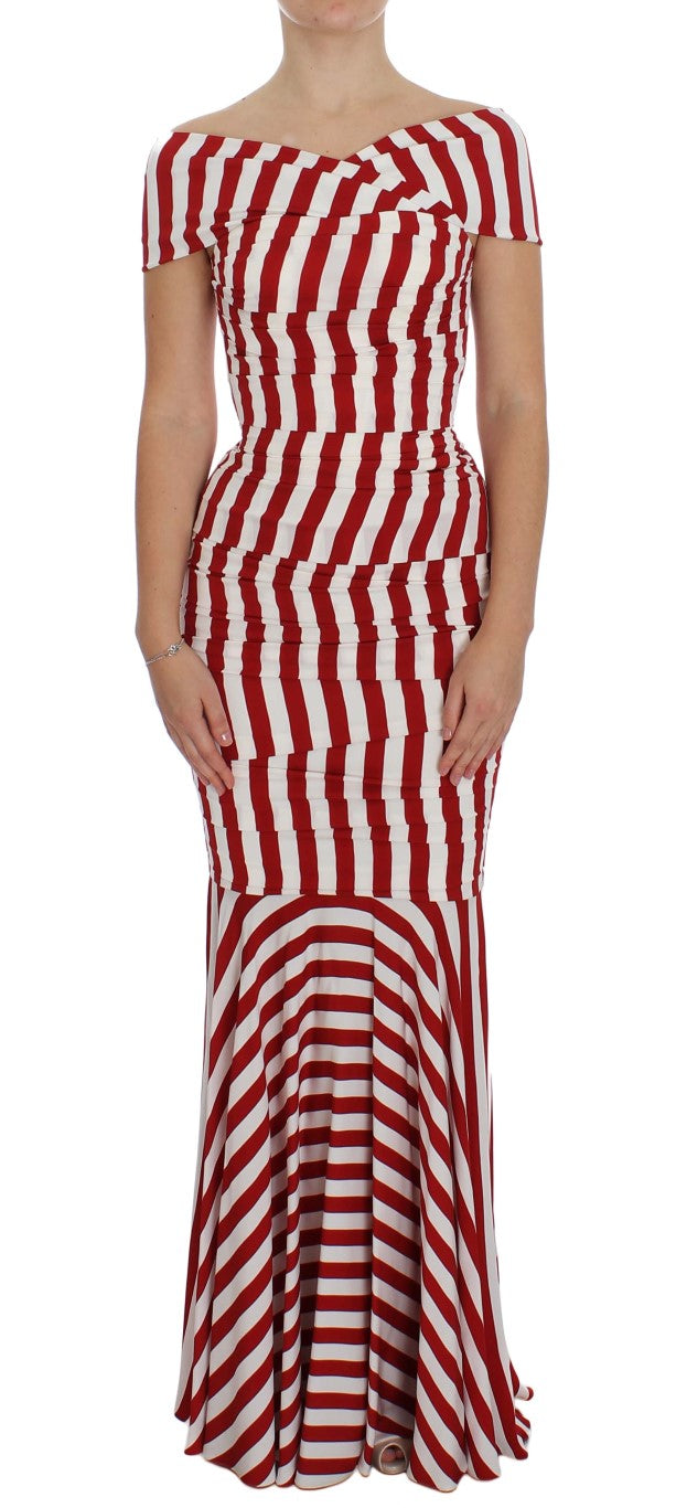 Red White Silk Stretch Dress