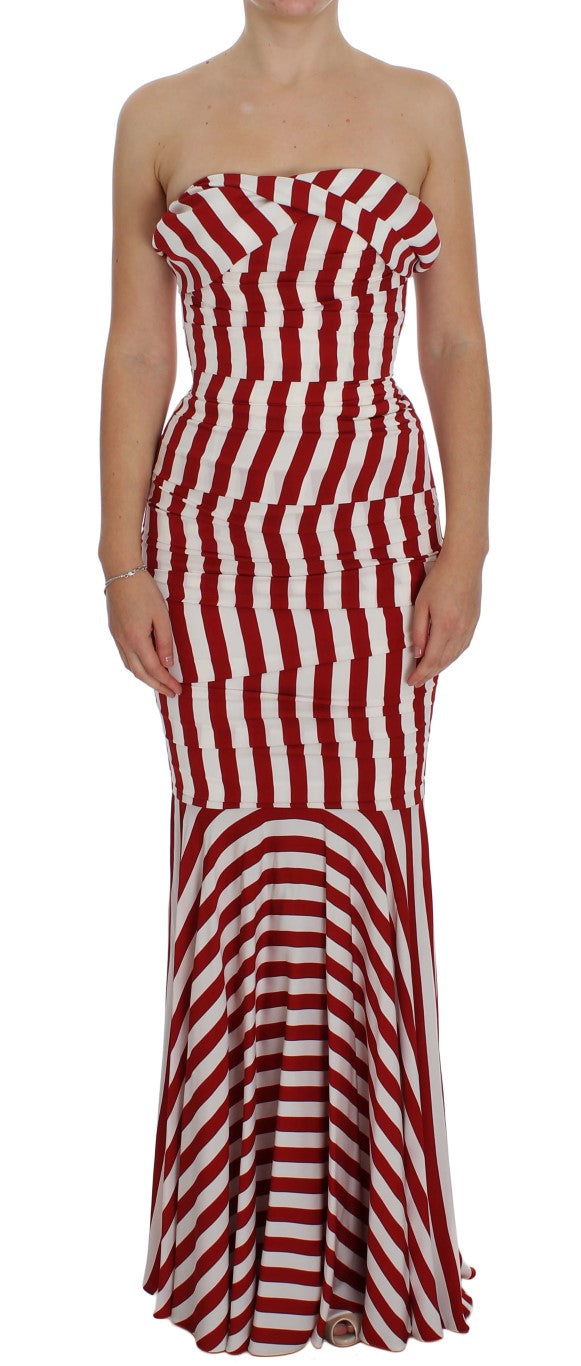 Red White Silk Stretch Dress