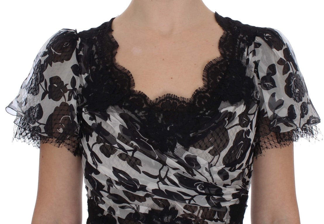 Black Silk Floral Lace Ricamo Ball Maxi Dress