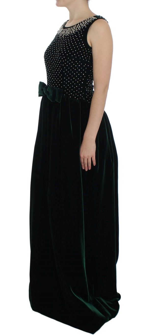 Green Velvet Crystal Long Maxi Dress