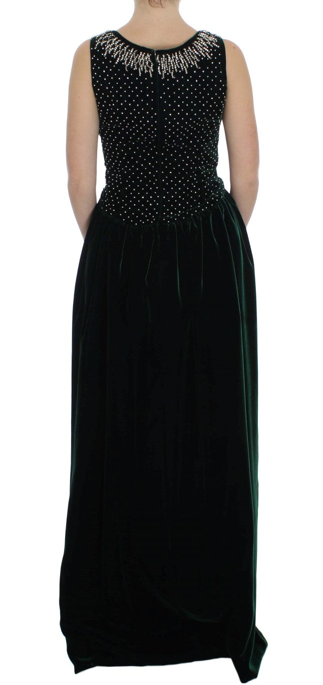 Green Velvet Crystal Long Maxi Dress