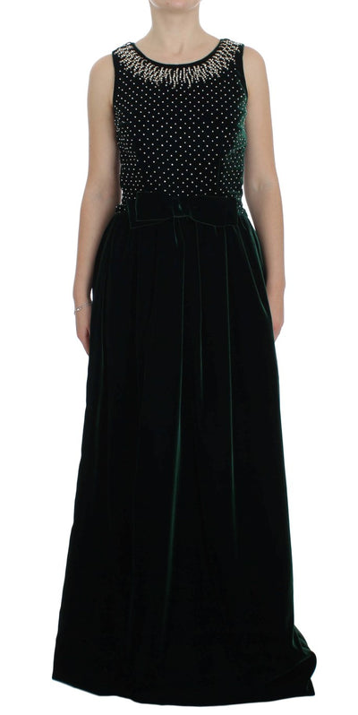 Green Velvet Crystal Long Maxi Dress