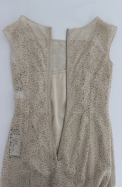 Beige Ricamo Cutout Cotton Sheath Dress