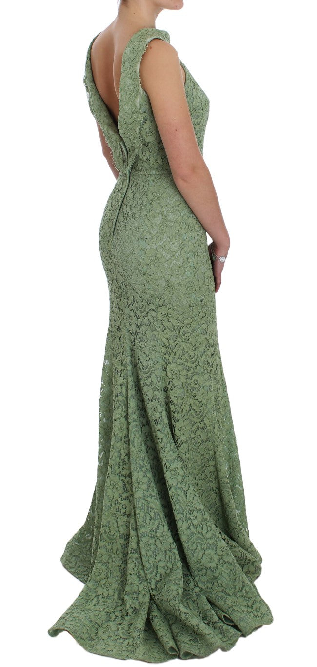 Green Floral Lace Sheath Maxi Dress