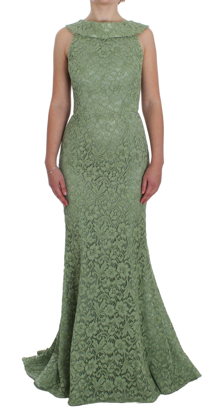 Green Floral Lace Sheath Maxi Dress