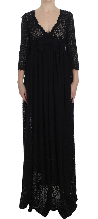 Black Ricamo Knitted Full Length Maxi Dress