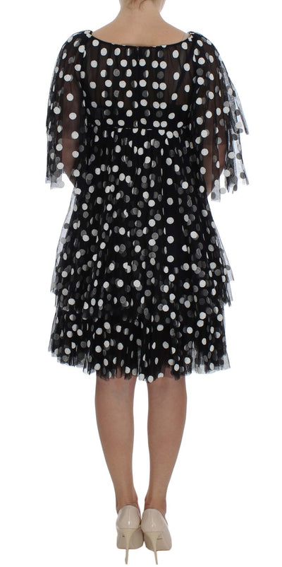 Black White Polka Dotted Ruffled Dress