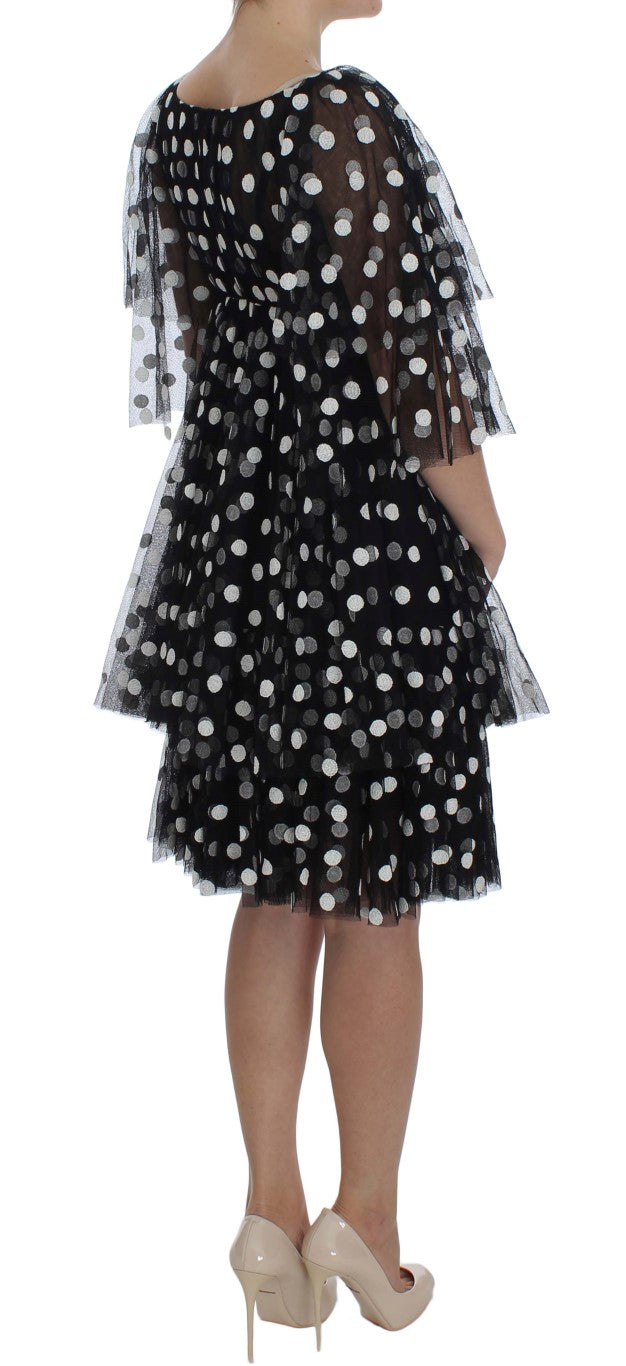 Black White Polka Dotted Ruffled Dress