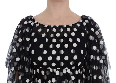 Black White Polka Dotted Ruffled Dress