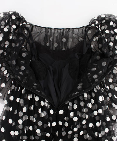 Black White Polka Dotted Ruffled Dress