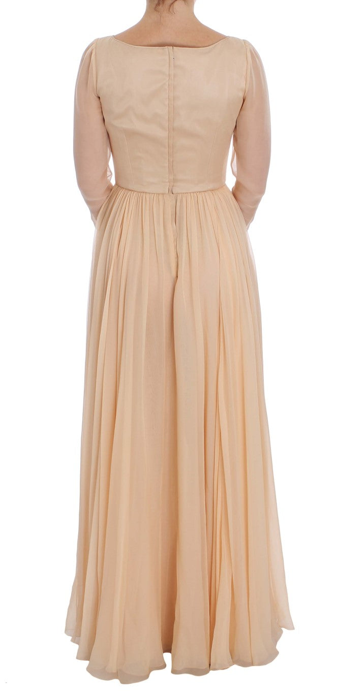 Beige Silk Ball Gown Full Length Dress