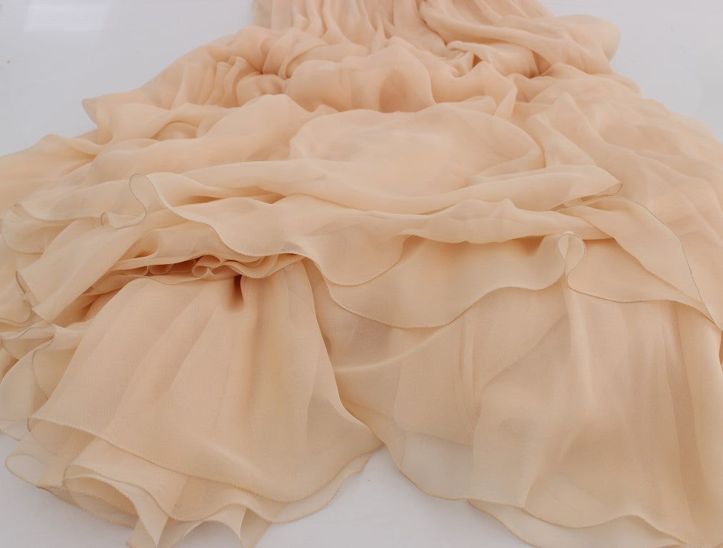 Beige Silk Ball Gown Full Length Dress