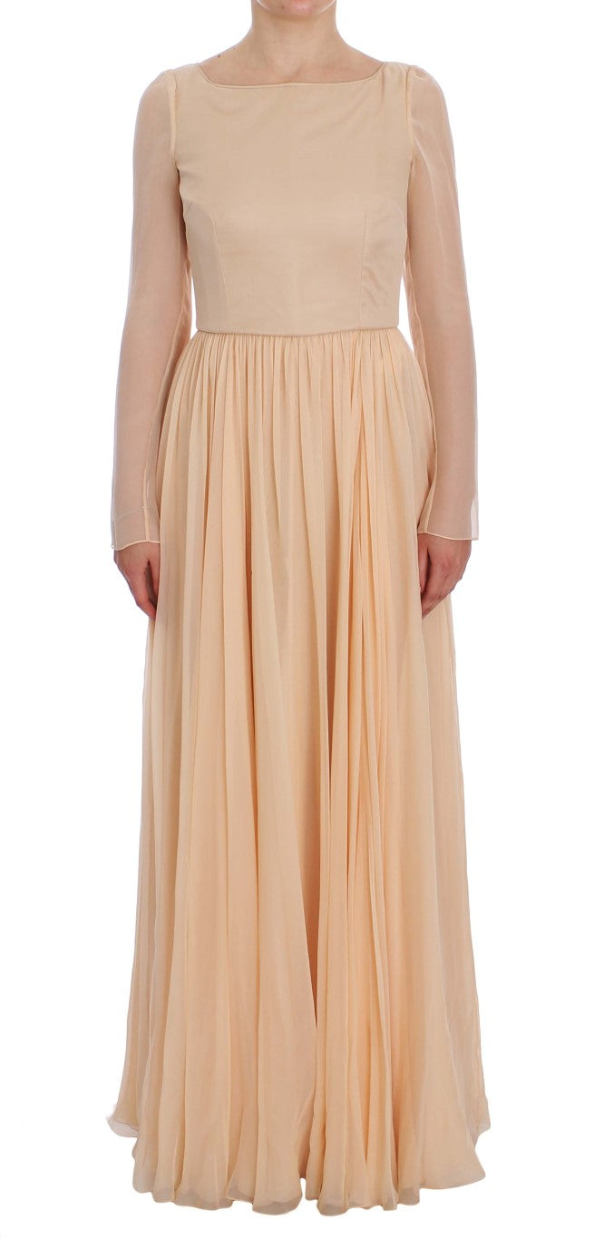 Beige Silk Ball Gown Full Length Dress