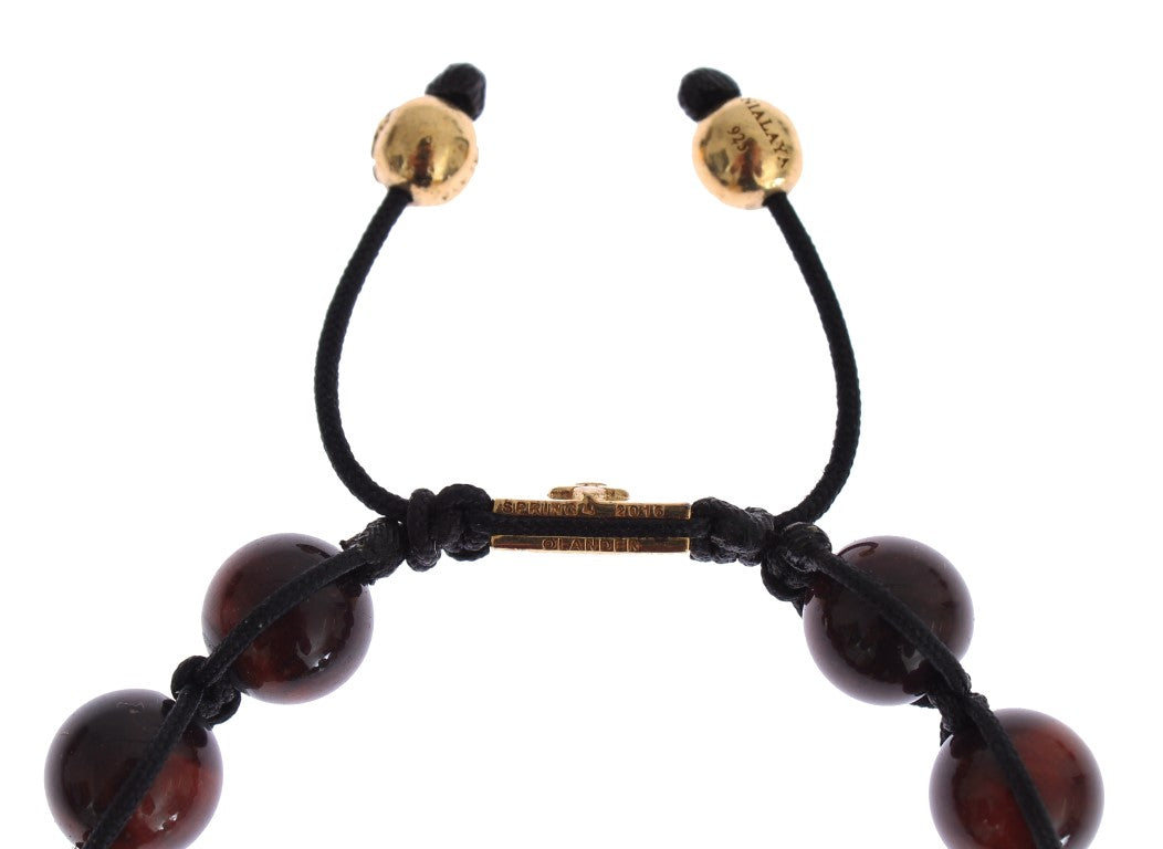 CZ Red Tigers Eye Gold 925 Silver Bracelet