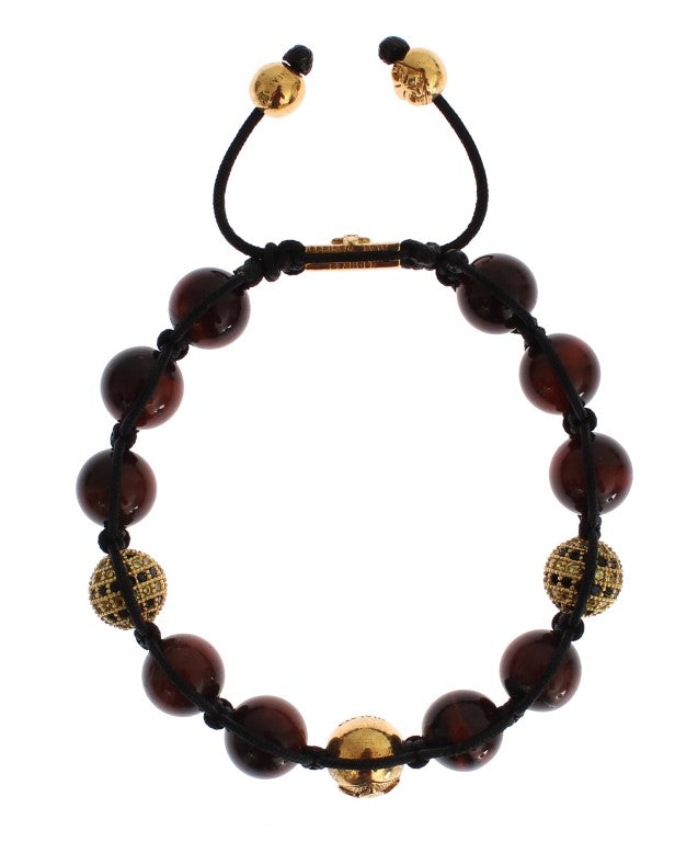 CZ Red Tigers Eye Gold 925 Silver Bracelet