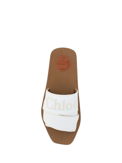 White Cotton Slides Woody Sandals