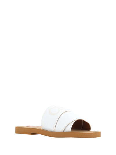 White Cotton Slides Woody Sandals