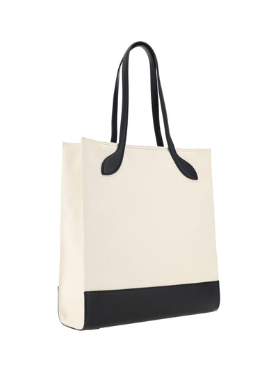 White and Black Leather Tote Shoulder Bag