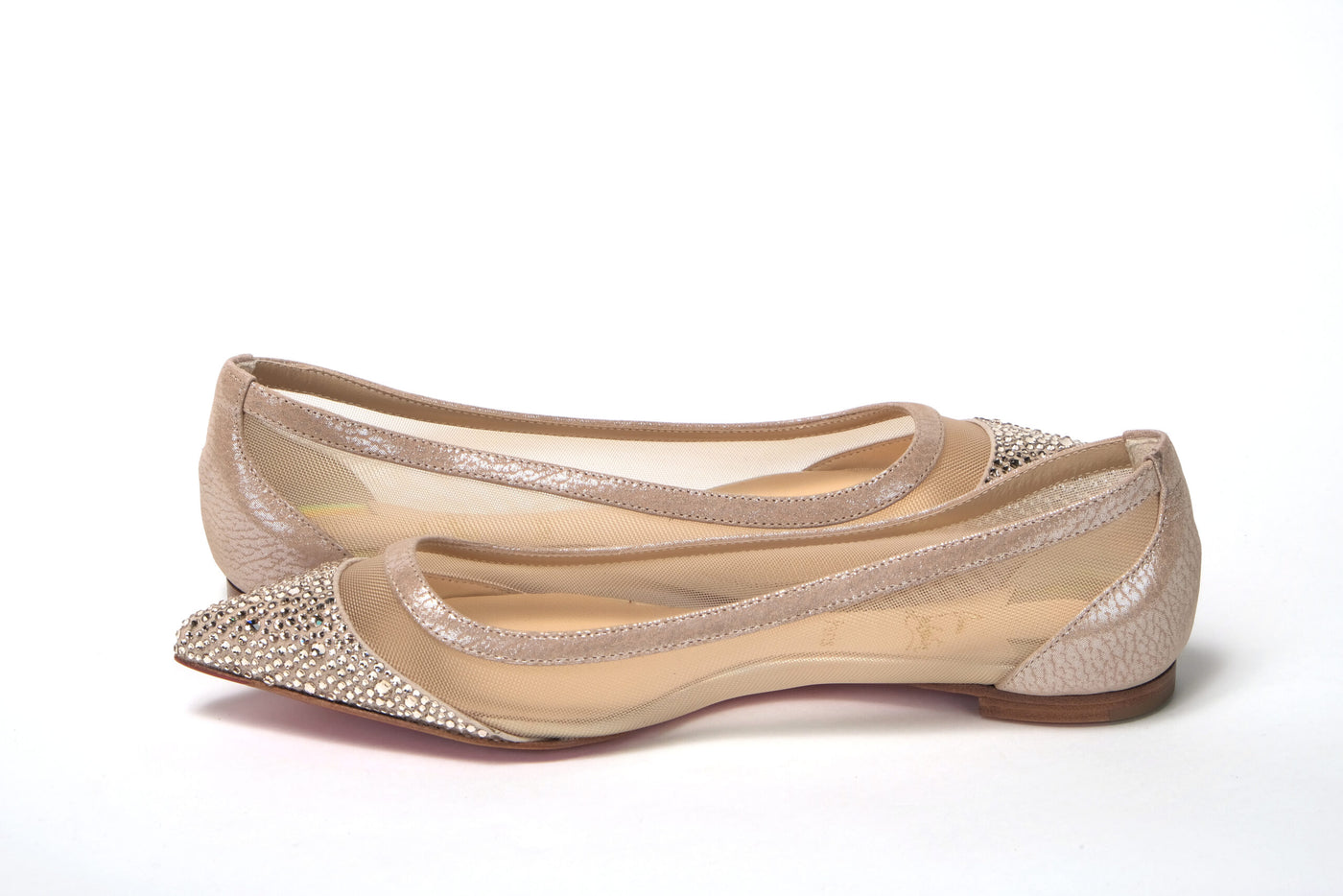 Silver Flat Point Toe Crystals Shoe