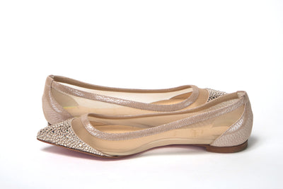 Silver Flat Point Toe Crystals Shoe