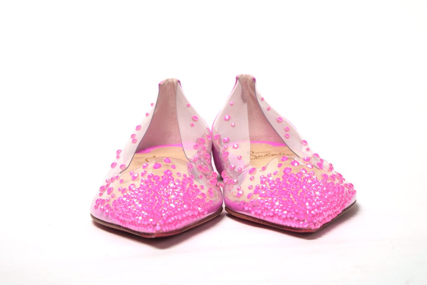 Hot Pink Suede Crystals Flat Point Toe Shoe