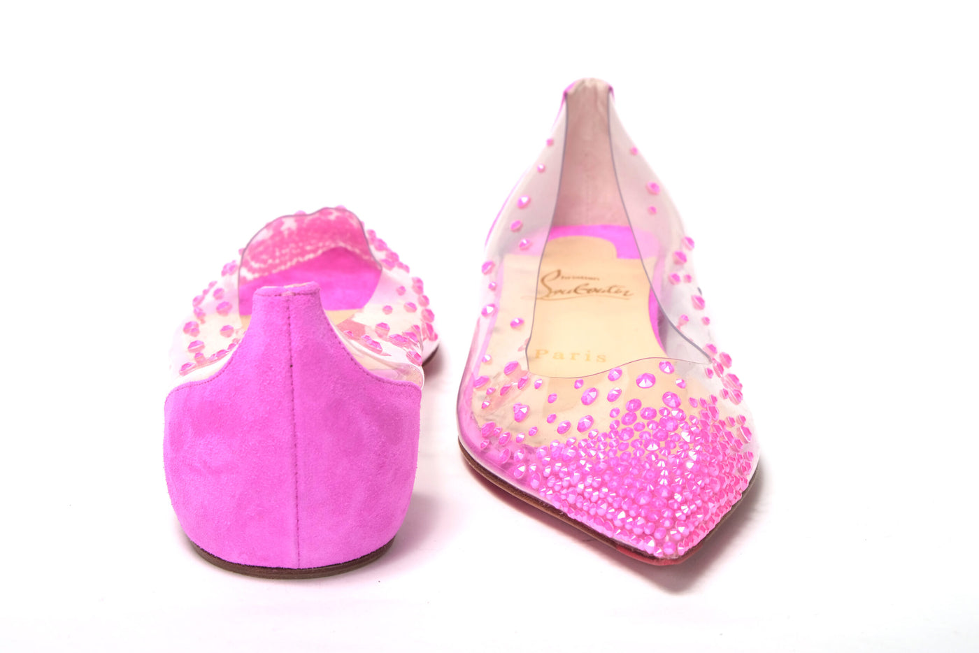 Hot Pink Suede Crystals Flat Point Toe Shoe