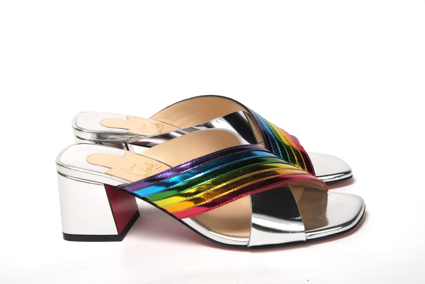 Silver Silver And Rainbow Stripe Mule Sandal