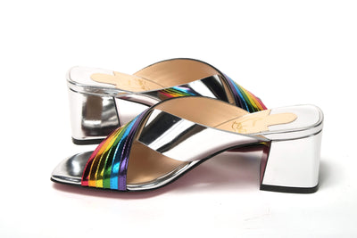 Silver Silver And Rainbow Stripe Mule Sandal