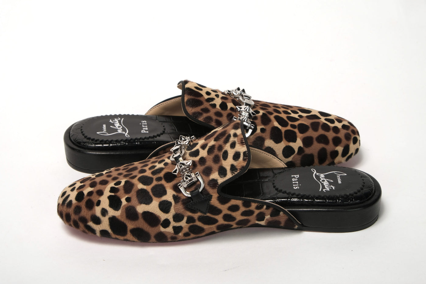 Black Brown Leapord Print Open Back Loafer