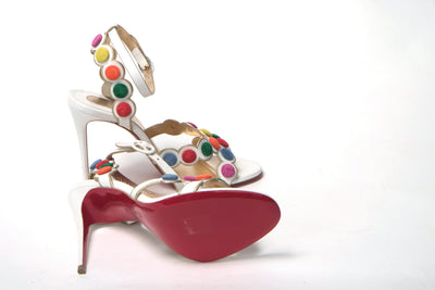 White Multicolor Spot Design High Heels Shoes Sandal