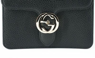 Black Calf Leather Dollar Shoulder Bag