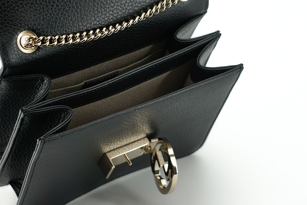 Black Calf Leather Dollar Shoulder Bag