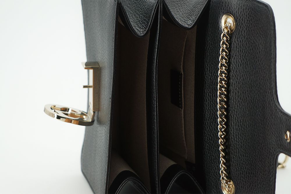 Black Calf Leather Dollar Shoulder Bag