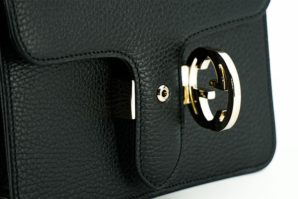 Black Calf Leather Dollar Shoulder Bag