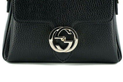 Black Calf Leather Dollar Shoulder Bag