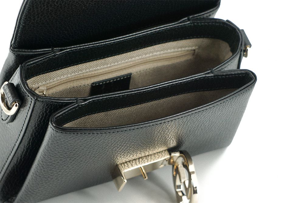 Black Calf Leather Dollar Shoulder Bag