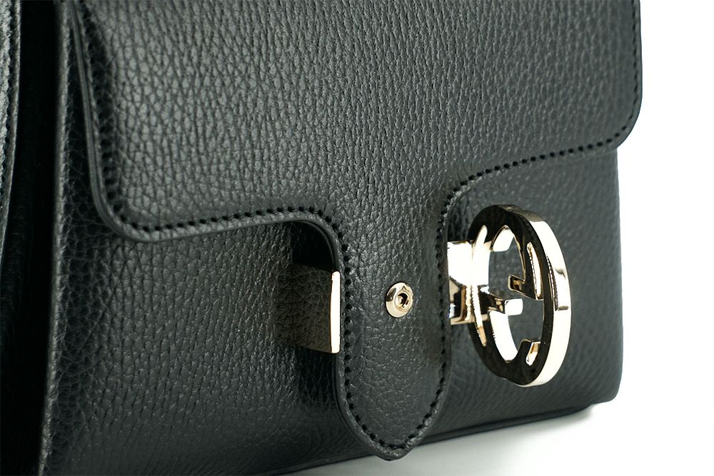 Black Calf Leather Dollar Shoulder Bag