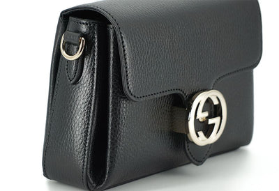 Black Calf Leather Dollar Shoulder Bag