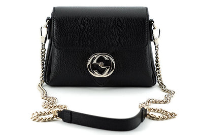 Black Calf Leather Dollar Shoulder Bag