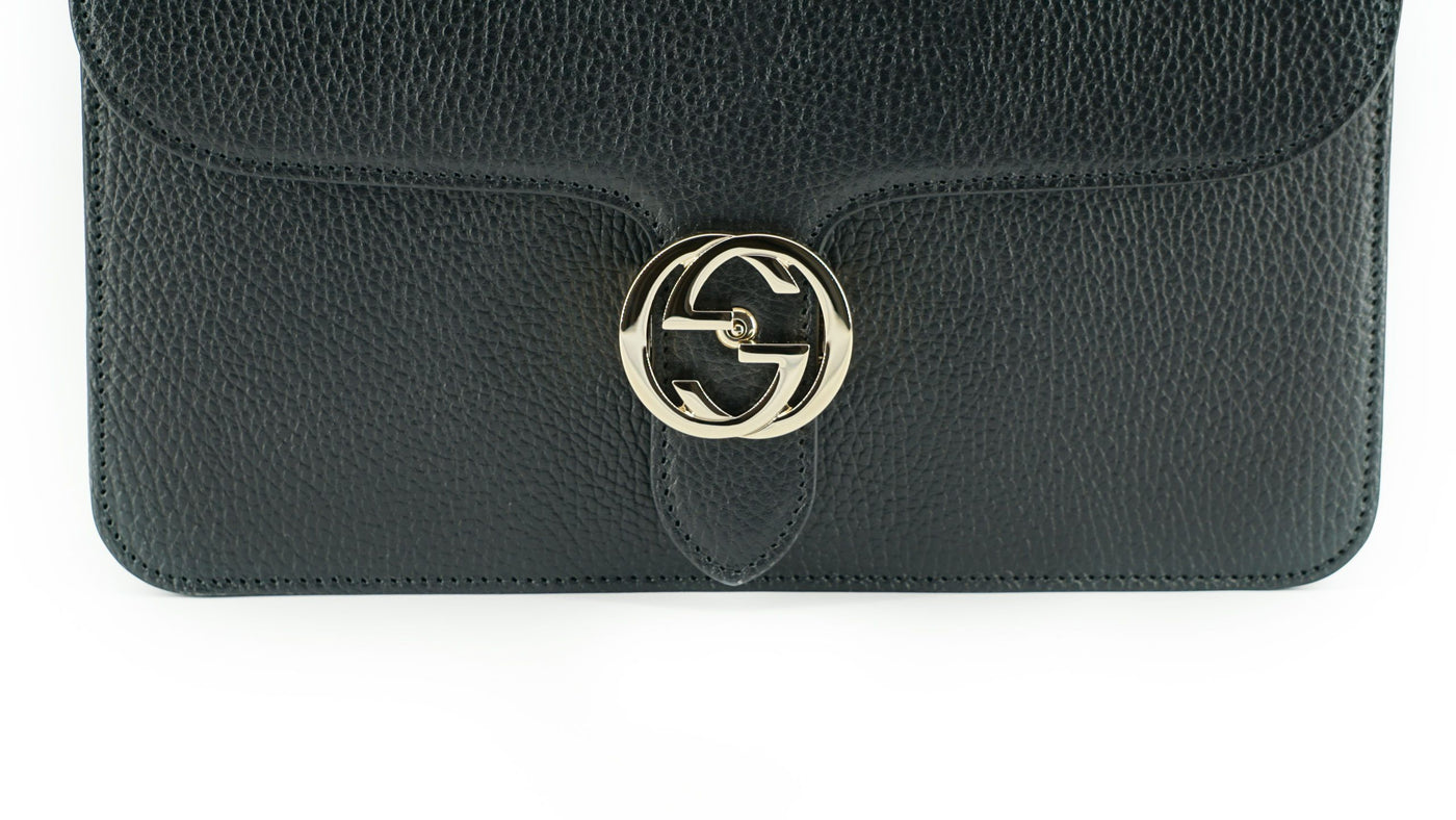 Black Calf Leather Dollar Shoulder Bag