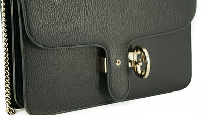 Black Calf Leather Dollar Shoulder Bag