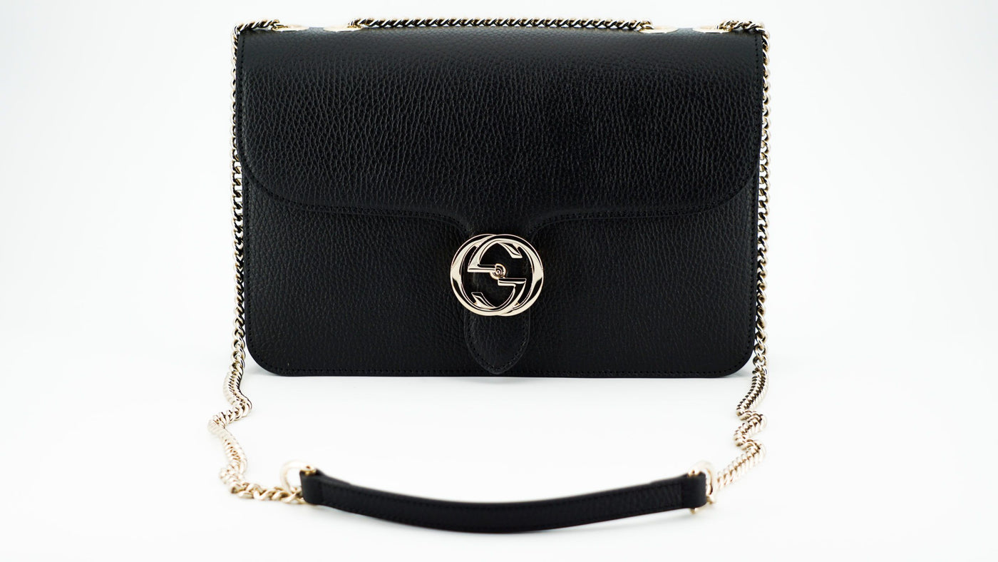 Black Calf Leather Dollar Shoulder Bag