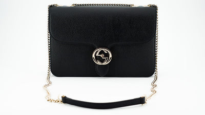 Black Calf Leather Dollar Shoulder Bag