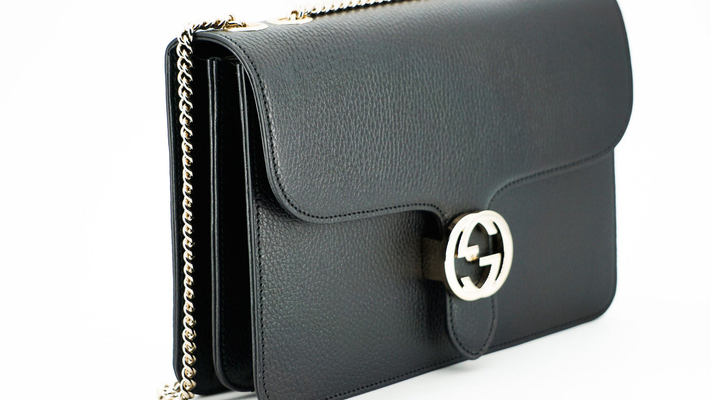 Black Calf Leather Dollar Shoulder Bag